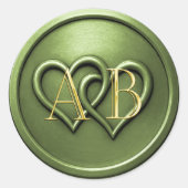 Grüne verschlungene Zwei-Herzen-Monogramm-Hochzeit Runder Aufkleber (Vorderseite)