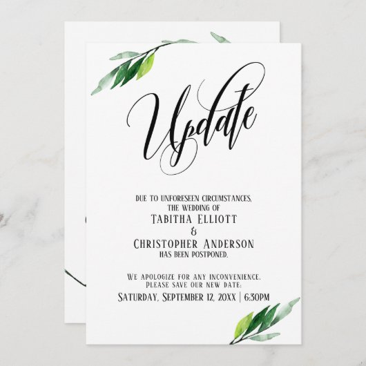 Grüne verspätete Hochzeit "Update" Ankündigung (Vorne/Hinten)