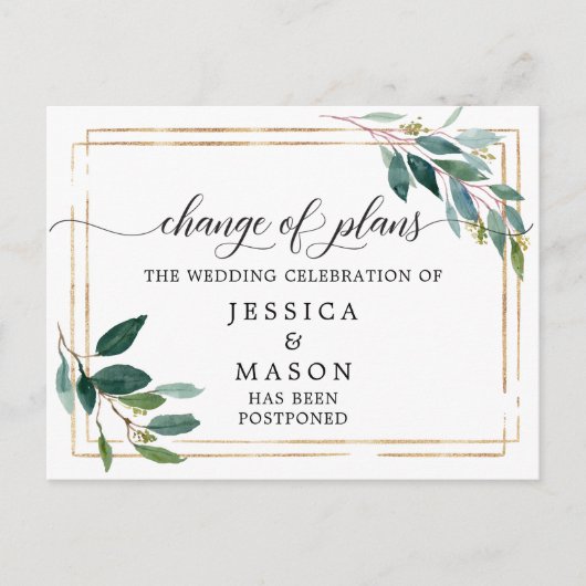 Grüne verspätete Hochzeiten ändern das Datum Postkarte (Vorderseite)