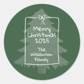 Grüne verspielte Doodle-Weihnachtsbaum Runder Aufkleber (Vorderseite)
