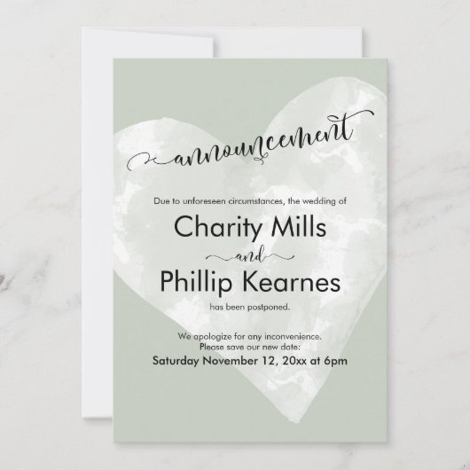 Grüne Vertagung der Hochzeitsankündigung (Vorderseite)