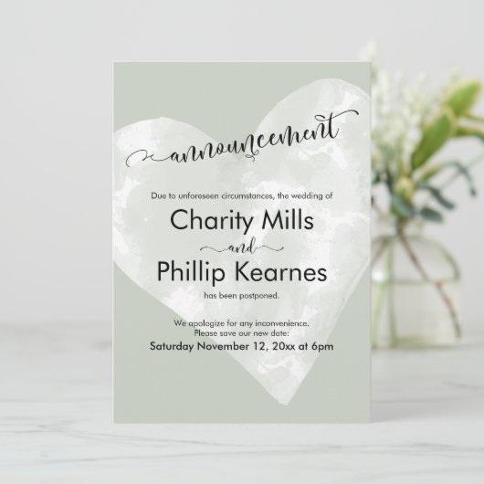 Grüne Vertagung der Hochzeitsankündigung (Stehend Vorderseite)