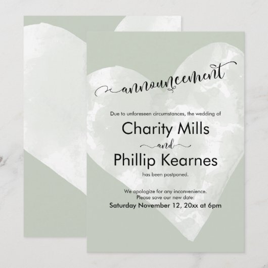 Grüne Vertagung der Hochzeitsankündigung (Vorne/Hinten)