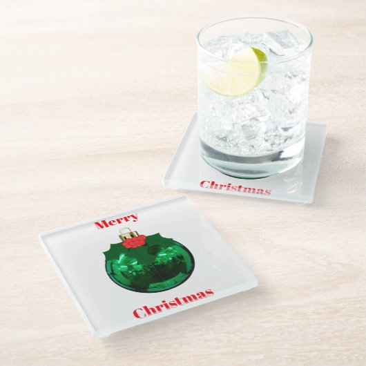 Grüne Verzierung mit Holly Untersetzer (Schrägansicht)