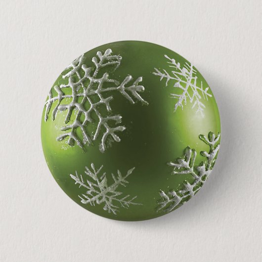 Grüne Verzierung mit Schneeflocken Button (Vorderseite)