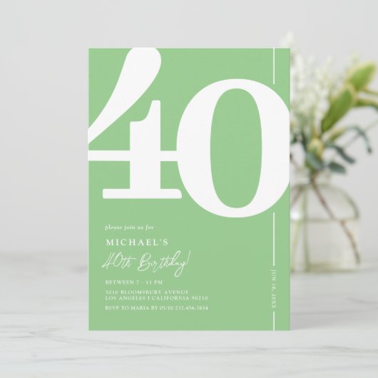 Grüne vierzigste Party Einladungen (Stehend Vorderseite)