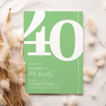 Grüne vierzigste Party Einladungen<br><div class="desc">Eine trendige,  grüne und weiße Party Einladung zum 40. Geburtstag,  die den Charme der alten Welt des fetten Serif-Schriftartes Nummer '40' nahtlos mit einer modernen,  benutzerfreundlichen,  personalisierbaren Vorlage verbindet. Diese Einladung ist nicht nur eine Karte,  sie ist ein bedeutsamer Sake,  um den Meilenstein von 40 zu schätzen.</div>