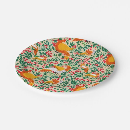 Grüne Vintag Garden Peacock Birds Pappteller (Schrägansicht)