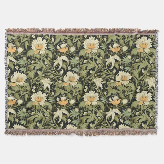Grüne Vintage Blume Abstrakt Moderne Blumenkunst Decke (Vorderseite)