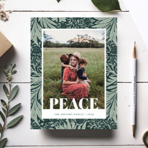 Grüne Vintage-Blumen-Foto-Weihnachtskarte Feiertagskarte