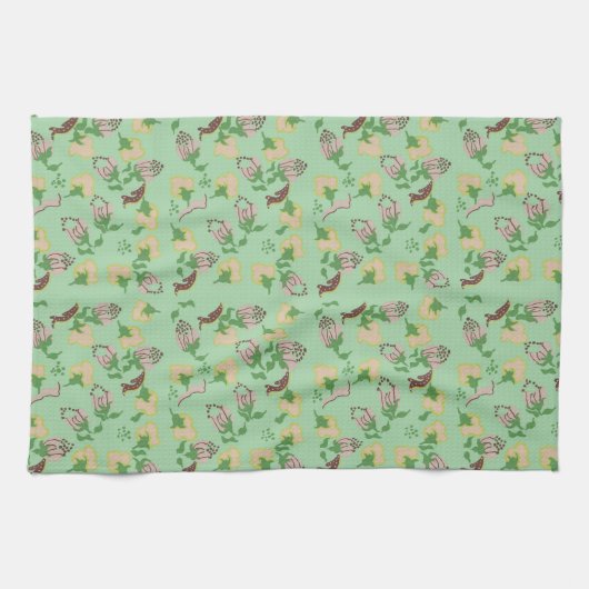 Grüne Vintage-Blumen Geschirrtuch (Horizontal)