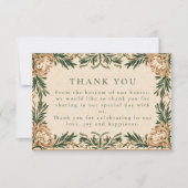 Grüne Vintage-Botanical-Hochzeit Dankeskarte (Vorderseite)