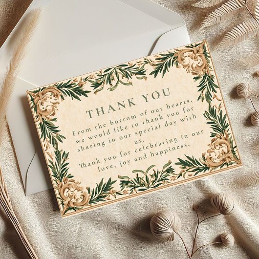Grüne Vintage-Botanical-Hochzeit Dankeskarte