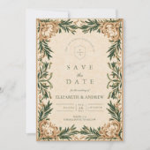 Grüne Vintage-Botanical-Hochzeit Save The Date (Vorderseite)