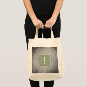 Grüne Vintage-Damaskus-Monogramm-Tasche Tragetasche