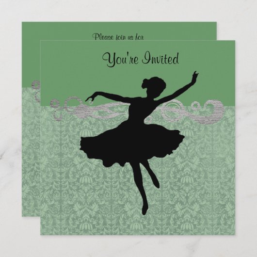 Grüne Vintage Damast-Tanz-Party Einladung (Vorne/Hinten)