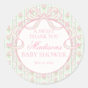 Grüne Vintage Fancy Florale Babyparty Runde Runder Aufkleber