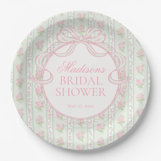 Grüne Vintage Fancy Florale Brautparty Pappteller (Vorderseite)