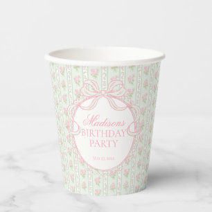 Grüne Vintage Fancy Florale Geburtstagsfeier Pappbecher