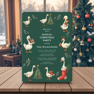 Grüne Vintage-Gans-Weihnachtsfeier-Einladung Feiertagskarte