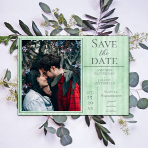 Grüne Vintage-Gestreifte Foto-Save-the-Date-Ankünd Save The Date
