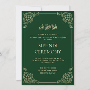 Grüne Vintage Goldrahmen Henna Mehndi Zeremonie Einladung