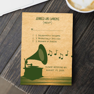 Grüne Vintage-Grammophon-Antwortkarte RSVP Karte