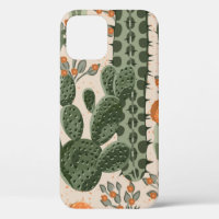 Grüne Vintage Kakteen und orangefarbene Blume