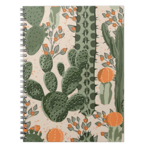 Grüne Vintage Kakteen und orangefarbene Blume  Notizblock