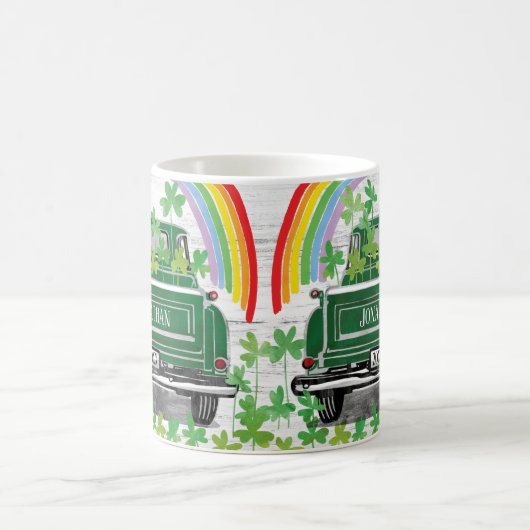 Grüne Vintage LKW Kleeblatt Regenbogenbezeichnung Kaffeetasse (Mittel)