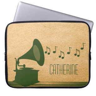 Grüne Vintage-Schallplatten-Laptop-Hülle Laptopschutzhülle