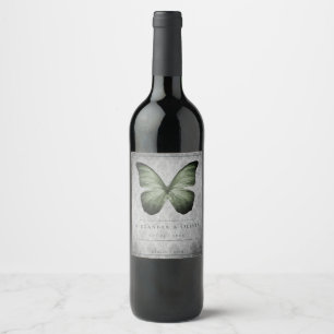 Grüne Vintage-Schmetterling-Damaskus-Hochzeit Weinetikett