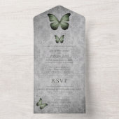 Grüne Vintage Schmetterlingsmaske All In One Einladung (Innen Boden)