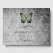 Grüne Vintage Schmetterlingsmaske Gästebuch (Vorderseite)