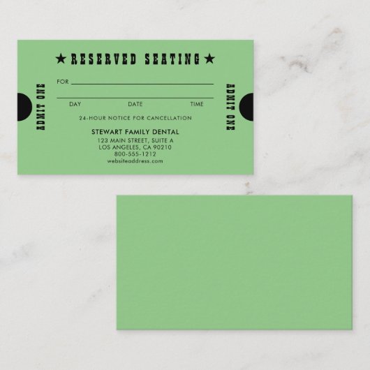 Grüne Vintage Sitzplatzreservierung Termine (Vorne/Hinten)