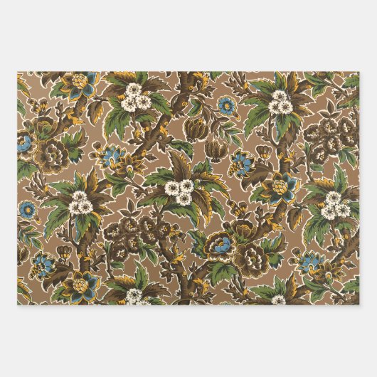 Grüne Vintage Textilblumenmuster Geschenkpapier Set (Vorderseite 2)