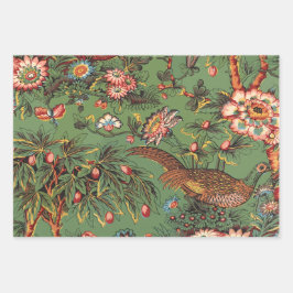 Grüne Vintage Textilblumenmuster Geschenkpapier Set