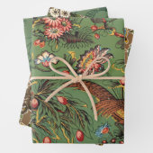 Grüne Vintage Textilblumenmuster Geschenkpapier Set (Beispiel)