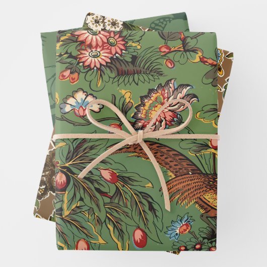 Grüne Vintage Textilblumenmuster Geschenkpapier Set (Beispiel)