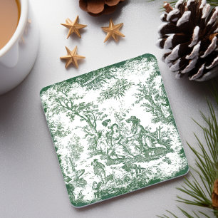 Grüne Vintage-Toile-de-Jouy-Romanische-Paar-Dekora Steinuntersetzer