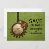 Grüne Vintage Uhr Save the Date Postkarte (Vorne/Hinten)