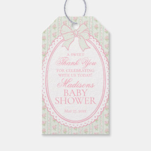 Grüne Vintage-verschlungene Blumen-Babyparty-Gesch Geschenkanhänger