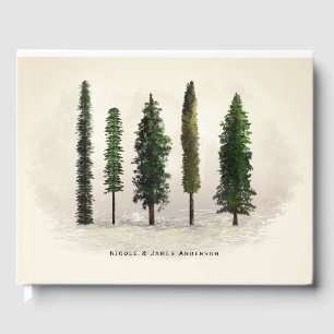 Grüne Vintage-Waldbäume Rustikale Waldhochzeit Gästebuch