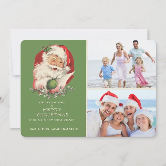 Grüne Vintage Weihnachtsgrüße im Weihnachtsjahr Feiertagskarte (Vorderseite)