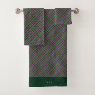 Grüne Violette Erde Tartan Kariert Badhandtuch Set