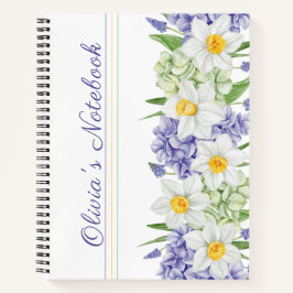 Grüne violette Gelbe Wasserfarben Frühlingsblumen Notizblock