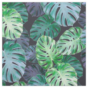 Grüne Violette Tropische Monstera-Blätter Stoff