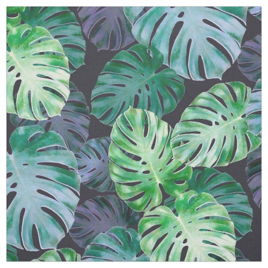 Grüne Violette Tropische Monstera-Blätter Stoff (Muster)