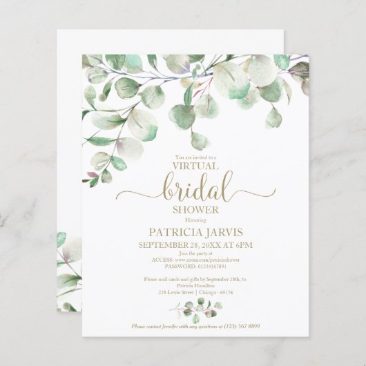 Grüne Virtual Brautparty Einladung (Vorne/Hinten)