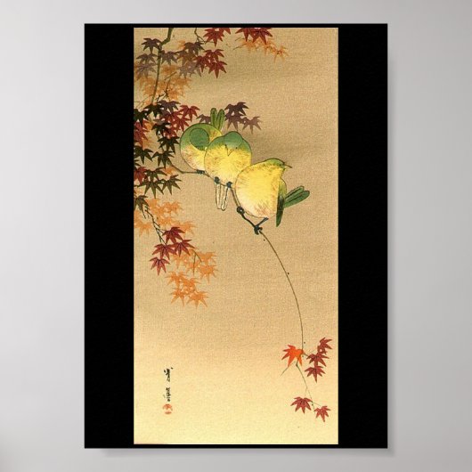 Grüne Vögel auf Ahornbaum, japanische Kunst c.1800 Poster (Vorne)
